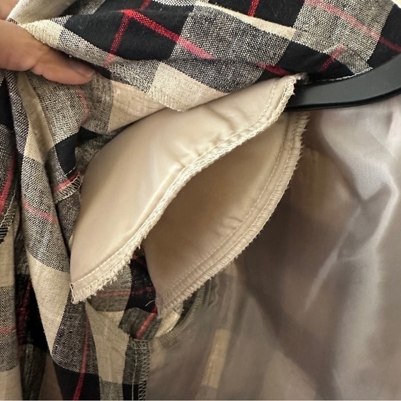 90s Vintage Requirements Linen Khaki Black Beige Red Checked Blazer Jacket Sz 10 - Picture 12 of 14